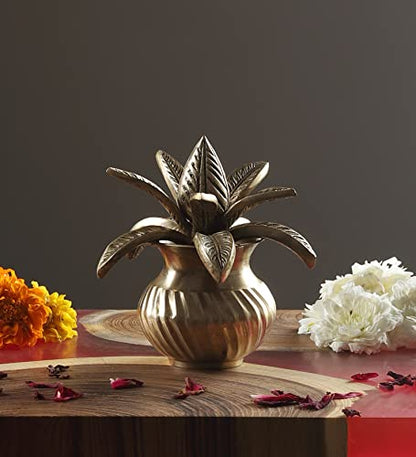 Image 2 of Two Moustaches Brass Mangal Kalash with Coconut Showpiece 5 Inches Pack of 1