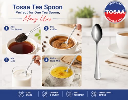 Image 2 of Tosaa Tea Spoon Royal Plain 16G-6-Piece Stainless Steel Spoon Set