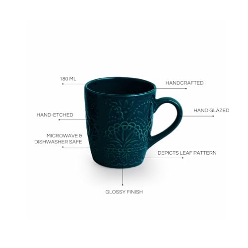 Image 4 of ExclusiveLane Teal Forest Ceramic Coffee Mugs Set of 6 180 ml