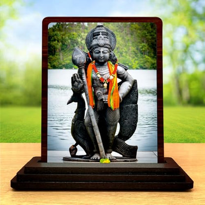 Image 2 of HD Printed Hanuman Statue Wooden Idol 4x5 Inch Classic Devotional Spiritual Showpiece