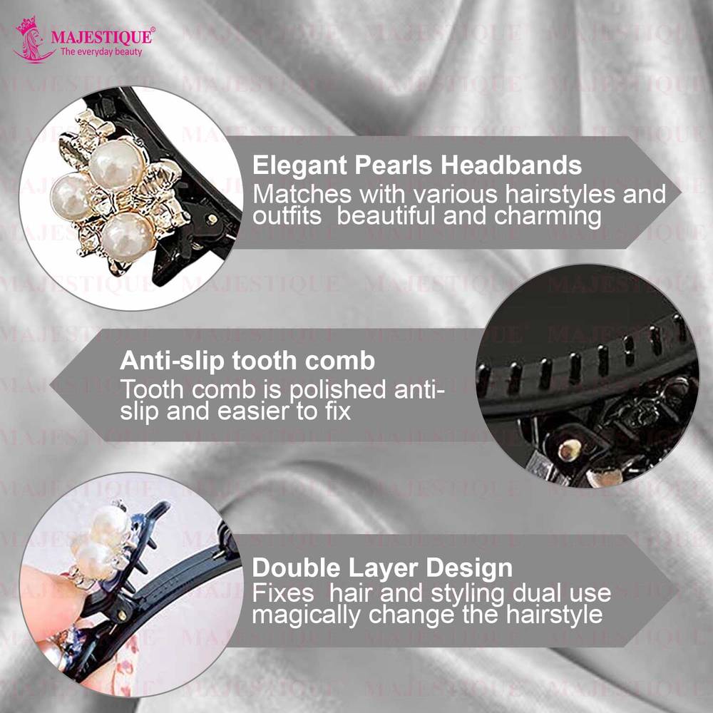 Image 3 of Majestique Stylish Braided Double Layer Acrylic Headband With Elegant Flower Hair Accessory - 1 Pc