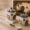 Image 1 of Default Title for the product ExclusiveLane Hut Handpainted Ceramic Pickle Jars with Spoon & Lid Set