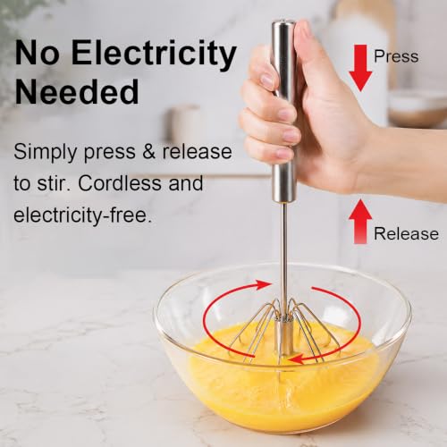 Image 2 of Hand Blanders Egg Whisk, Hand Push Whisk Blender, Stainless Steel Egg Beater, Stirring