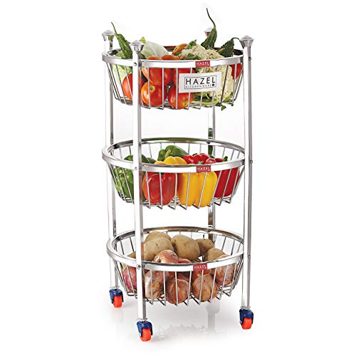 Image 6 of Round 3pc for the product HAZEL Stainless Steel Fruit Vegetable Basket Kitchen Storage Trolley Rack