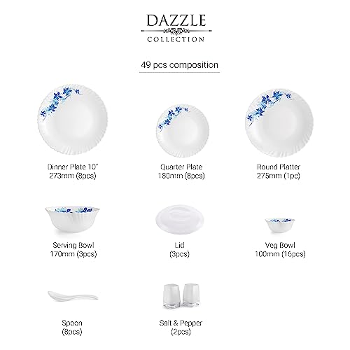Image 5 of Cello Opalware Dazzle Series Blue Swirl Dinner Set, 49Pcs