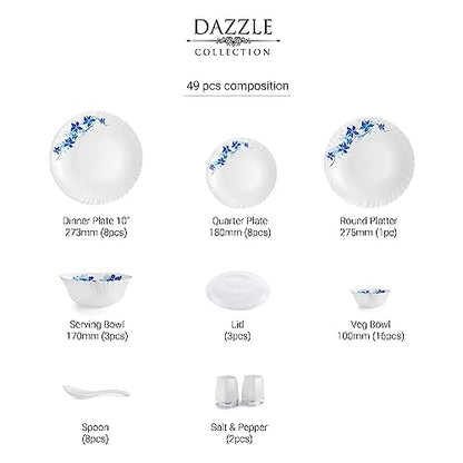 Image 5 of Cello Opalware Dazzle Series Blue Swirl Dinner Set, 49Pcs