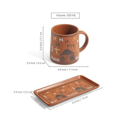Image 5 of ExclusiveLane Warli Village Tales Ceramic Coffee Mugs Set of 2 with Tray 300 ml