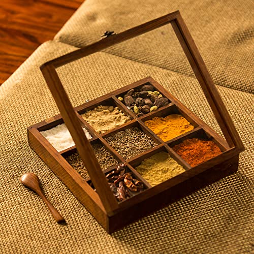Image 1 of Default Title for the product ExclusiveLane Sheesham Wooden Spice Box with Spoon 50 ml
