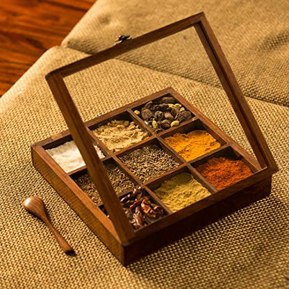 Image 1 of Default Title for the product ExclusiveLane Sheesham Wooden Spice Box with Spoon 50 ml