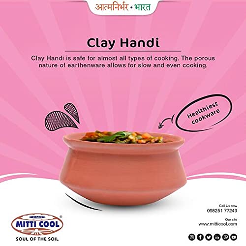 Image 2 of Mitti Cool Clay Cooking Pot Without Lid | 850 ml | Natural Clay Handi for Gas Stove