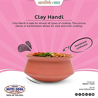 Image 2 of Mitti Cool Clay Cooking Pot Without Lid | 850 ml | Natural Clay Handi for Gas Stove