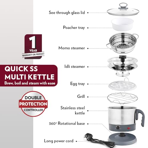 Image 5 of Borosil 1.3 L Quick Stainless Steel Electric Kettle with Egg Tray