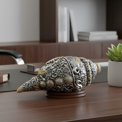 Image 5 of Dev Aastha 999 Silver & Gold Plated Ganesh Shankh Home Decor 8 Inch