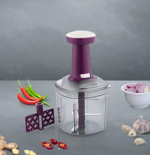 Image 2 of Hand Blanders Manual Push Chopper 1100ml with 6 Stainless Steel Blades