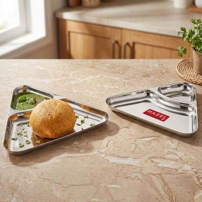 Image 2 of HAZEL 2 Section Triangle Plate Stainless Steel Set of 2 for Kids