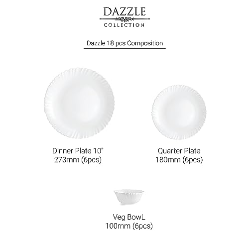 Image 4 of Cello Opalware Dazzle Series 18 Piece Plain Dinner Set Serving for 6