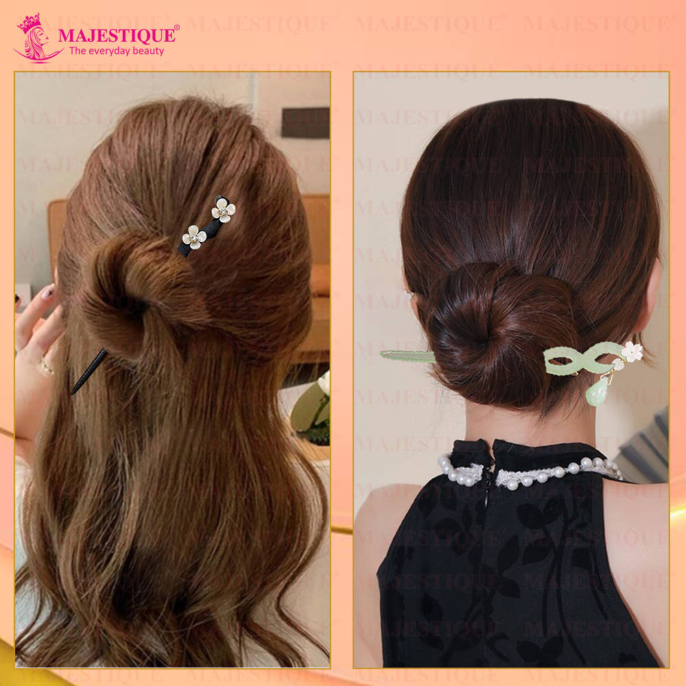 Image 4 of Majestique Wooden Resin Juda Pin Hair Sticks Buns Hair Accessories For Women - 2Pcs