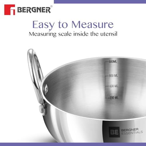 Image 6 of BERGNER BE Essentials Tri-Ply Stainless Steel Junior Kadai Set of 3 Pcs with Sizes 10 cm (500ml), 12cm (600ml), 14cm (800ml)