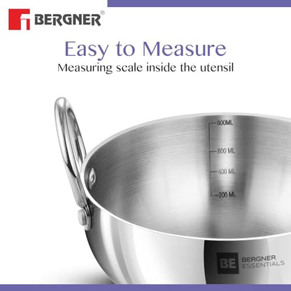 Image 6 of BERGNER BE Essentials Tri-Ply Stainless Steel Junior Kadai Set of 3 Pcs with Sizes 10 cm (500ml), 12cm (600ml), 14cm (800ml)
