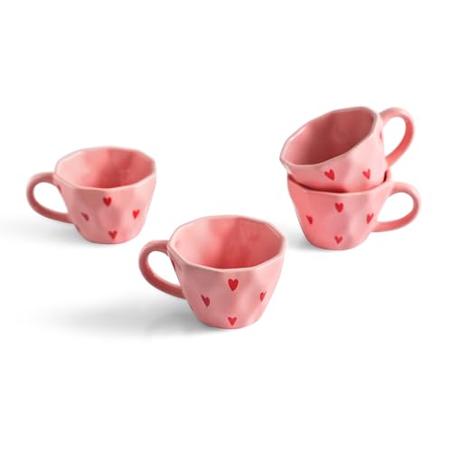 Image 2 of ExclusiveLane Poppy Hearts Ceramic Coffee Mugs Set of 4 (210 ml)