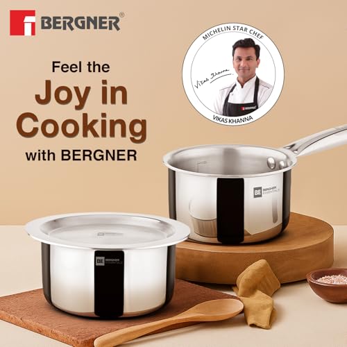 Image 4 of BERGNER TriPro Triply 3 Pcs Stainless Steel Cookware Happy Set - Tope with Lid 16cm (1.5L) and Teapan 14cm (1L)