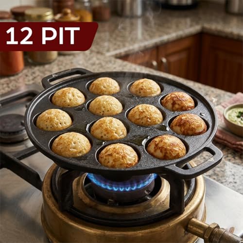 Image 5 of ALLEGIANT COOKWARE Kitchen Pre-Seasoned Cast Iron Appam Pan with 12 Cavity and Lid