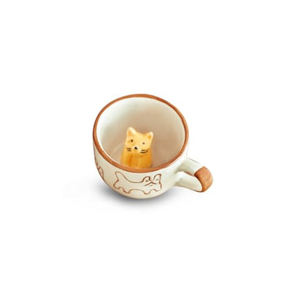 Image 4 of ExclusiveLane Cute Cat Surprise 3D Animal Ceramic Coffee Mugs Set of 2 240 ml