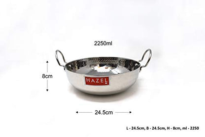 Image 3 of HAZEL Hammered Tone Stainless Steel Deep Kadhai, Diameter 24.5 cm, 2.25 LTR, Silver