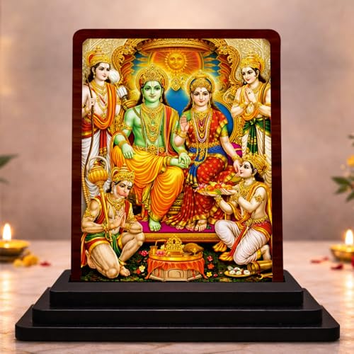 Image 1 of Default Title for the product Ram Darbar Wooden Idol for Pooja Room 4x5 Inch HD Printed Faith Inspired Decor