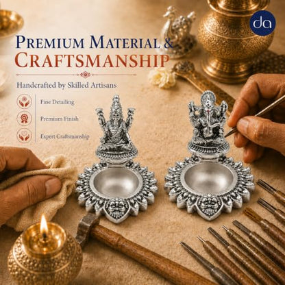 Image 5 of Dev Aastha 999 Silver Plated Lakshmi Ganesha Diya Set of 2