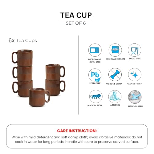 Image 6 of ExclusiveLane Mocha Brewline Ceramic Tea Cups Set of 6 (220 ml)