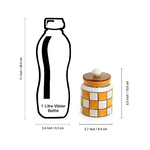Image 7 of ExclusiveLane Shatranj Checkered Ceramic Containers with Lid & Tray Set of 2 440 ML