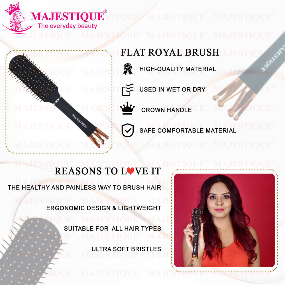 Image 6 of Majestique Crown Series Flat Hair Brush HR154 Wet & Dry Hair-Row Smoothing Detangling