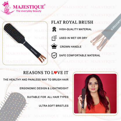 Image 6 of Majestique Crown Series Flat Hair Brush HR154 Wet & Dry Hair-Row Smoothing Detangling