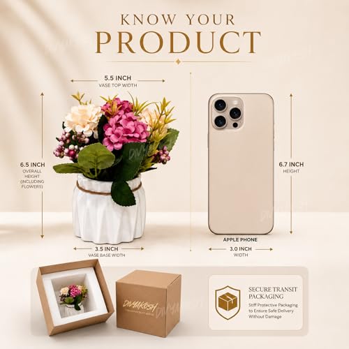 Image 3 of Divyakosh Artificial Flowers Bunch with Vase for Home Decor, Hydrangea Flower Arrangement with Ceramic, Flower Vase's, Home Decoration Items for Living Room, Aesthetic Home Decoration
