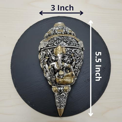 Image 3 of Dev Aastha 999 Pure Silver Plated & 24K Gold Plated Ganesh Shankh 3.5 Inch