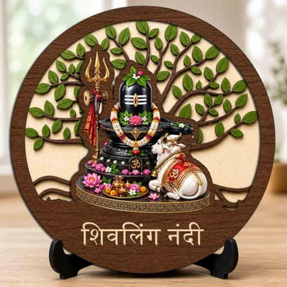 Image 1 of Default Title for the product Shivling Nandi Wooden Murti for Home Mandir, Prayer Room, Table Top Decor & Spiritual Gifting - 5x5 Inch