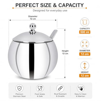 Image 3 of KC Stainless Steel Ghee Pot/Pickle Container 500 ML with Spoon
