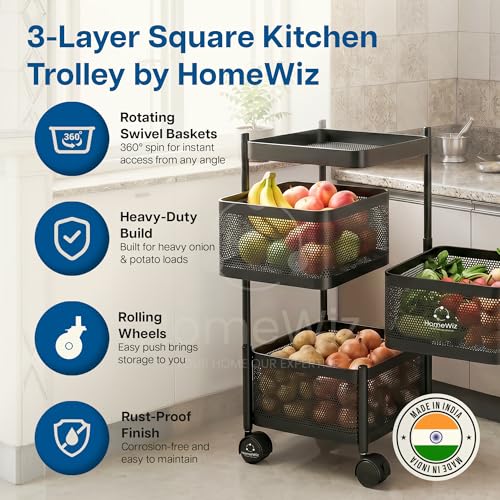 Image 4 of HomeWiz Square Kitchen Rack 3-Layer