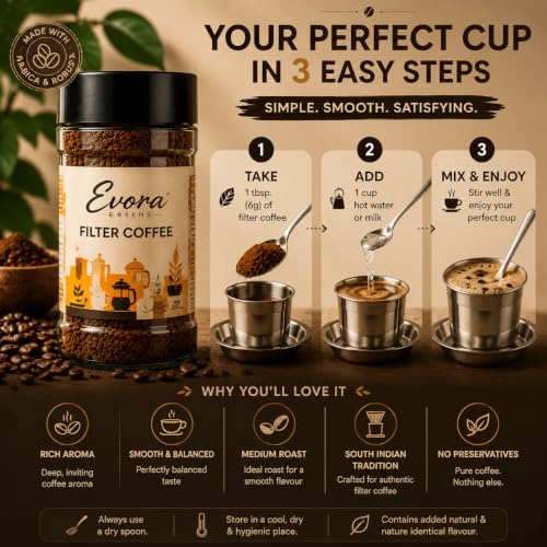 Image 6 of EVORA Greens Signature 100gm Filter Coffee Powder | Coffee with Arabica & Robusta Blend - Medium Roast | Make 50 Cups