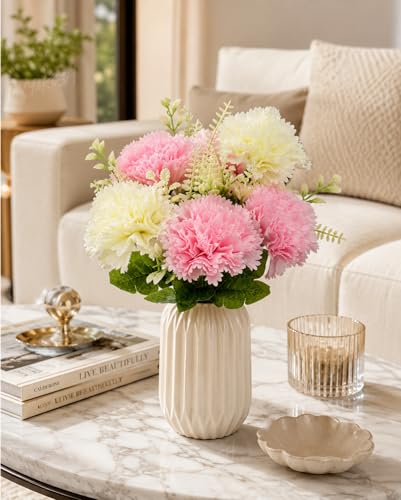 Image 1 of Default Title for the product Divyakosh Artificial Flowers Bunch (Vase Not Included), Pink & White Carnation Bouquet - 7 Flower Heads, Artificial Flower for Vase, Flower Bouquet Gift for Living Room,Table Office, Centerpiece