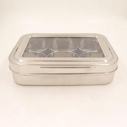 Image 3 of Spillbox Stainless Steel Spice Box Set for Kitchen 6cup with 1 spoon
