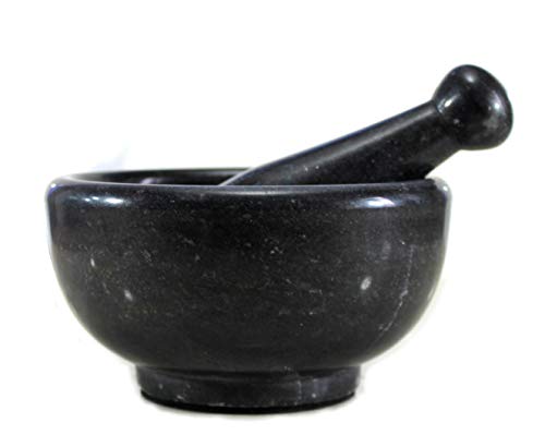 Image 3 of KLEO 6" Wide (BIG SIZE) BLACK Natural Marble Stone Mortar And Pestle Set