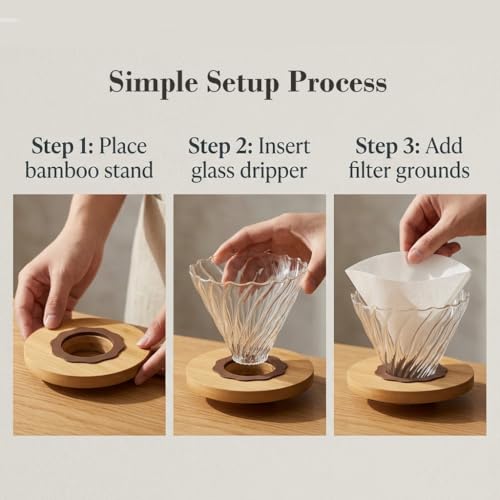 Image 7 of Supvox Pour Over Coffee Dripper for 1-2 Cups Bamboo Base Borosilicate Glass