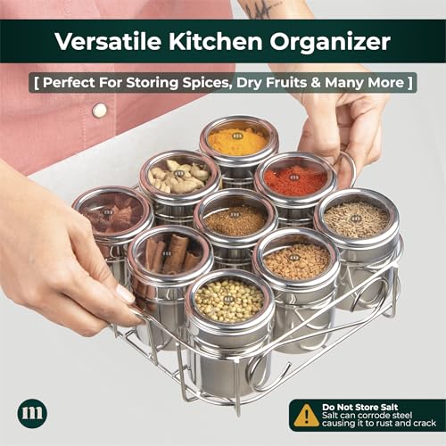 Image 5 of MARU 9 IN 1 Square Masala Box for Kitchen Steel - 130ml Each