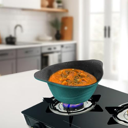 Image 7 of Preethi Artistic Collection Die Cast Non Stick Kadai, 24 cm,with Glass Lid, 5 Star Non Stick Effect, Cook & Serve, Ocean Green