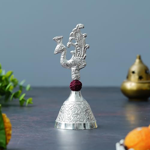 Image 2 of Webelkart Premium Handicrafted Peacock Silver Plated Pooja Bell (5.5" Inches)