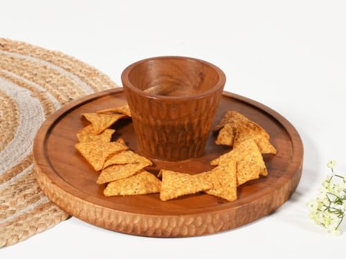 Image 5 of Vesta Homes Large Round Acacia Wooden Cake Stand, Pizza Stand & Charcuterie Board | Diameter - 12 inch, Height - 4 inch