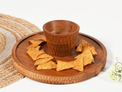 Image 5 of Vesta Homes Large Round Acacia Wooden Cake Stand, Pizza Stand & Charcuterie Board | Diameter - 12 inch, Height - 4 inch