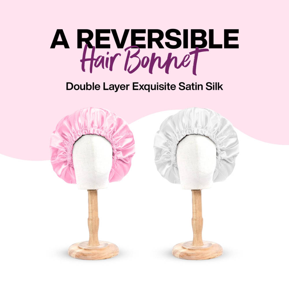 Image 6 of Fabskin Luxury Satin Silk Hair Bonnet Cap For Sleeping With Satin Scrunchie - Pink